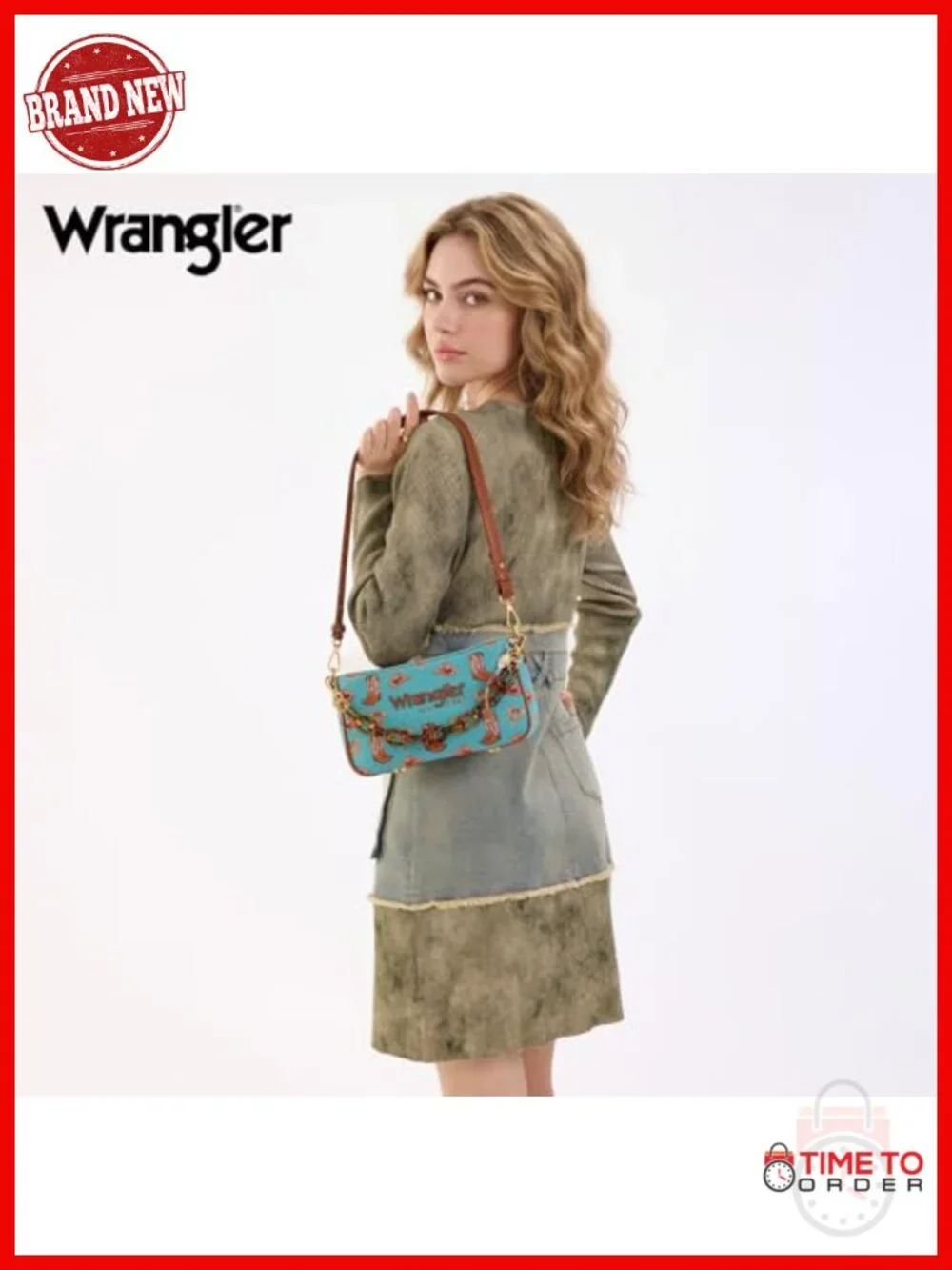 Canvas Western Hobo Handbag with Adjustable and Chain Strap